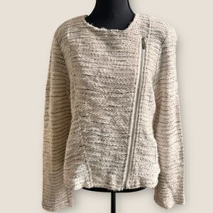 Bagatelle neutral oatmeal/stone tweed jacket with Asymmetrical Zipper size M